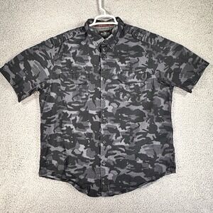 Marc Ecko Cut & Sew Shirt Mens Size XL Short Sleeve Button Down Camo Black Gray